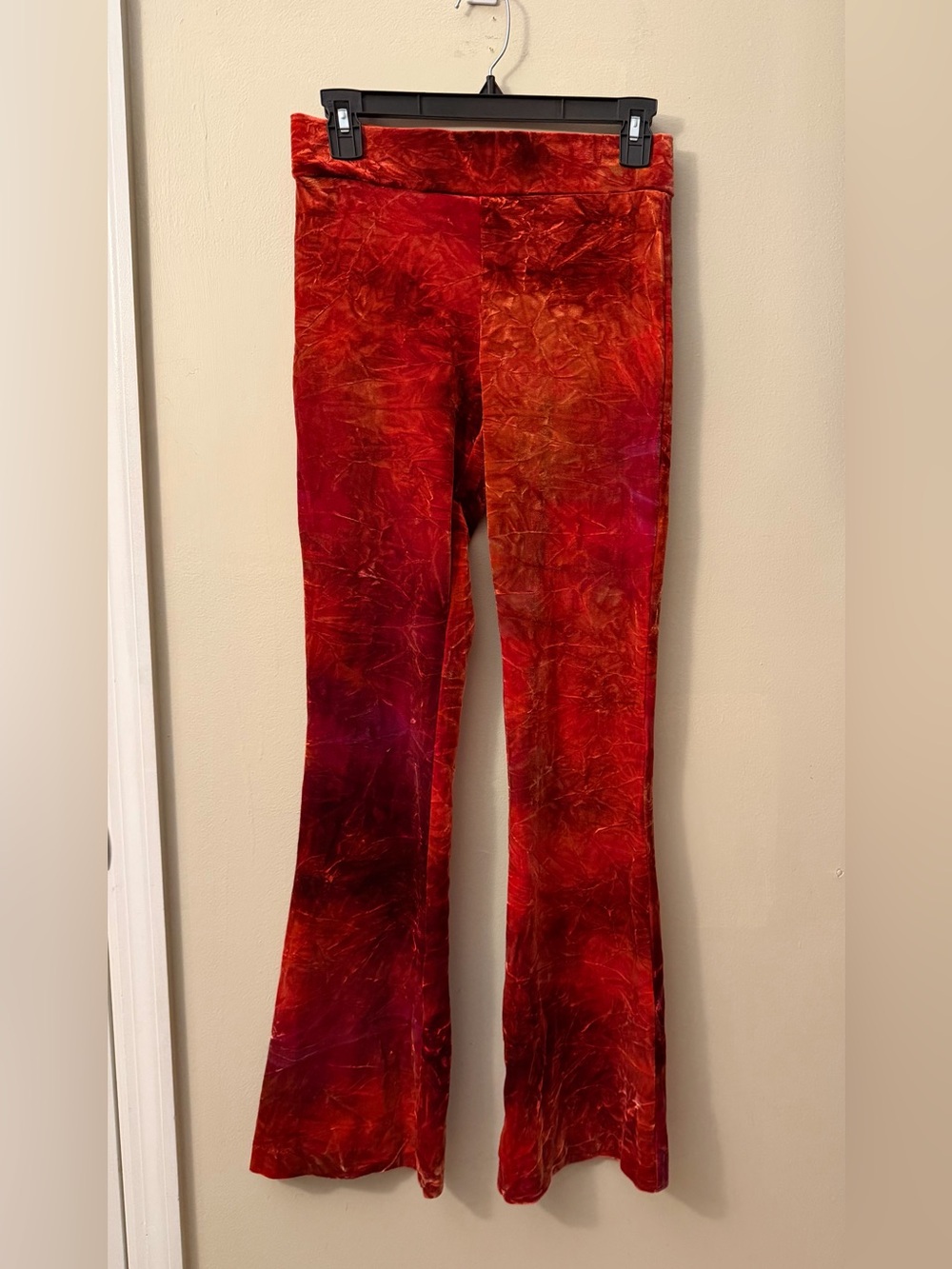 Vintage Betsey Johnson Girls Red and Orange Tie-Dye Velvet Flare Leggings